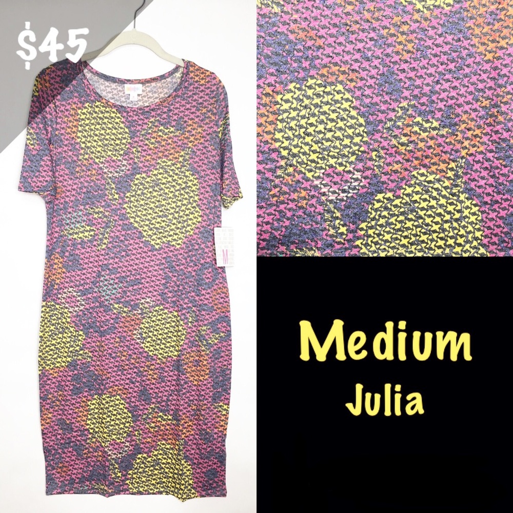 NWT LuLaRoe Medium Julia Dress Floral - Picture 1 of 3